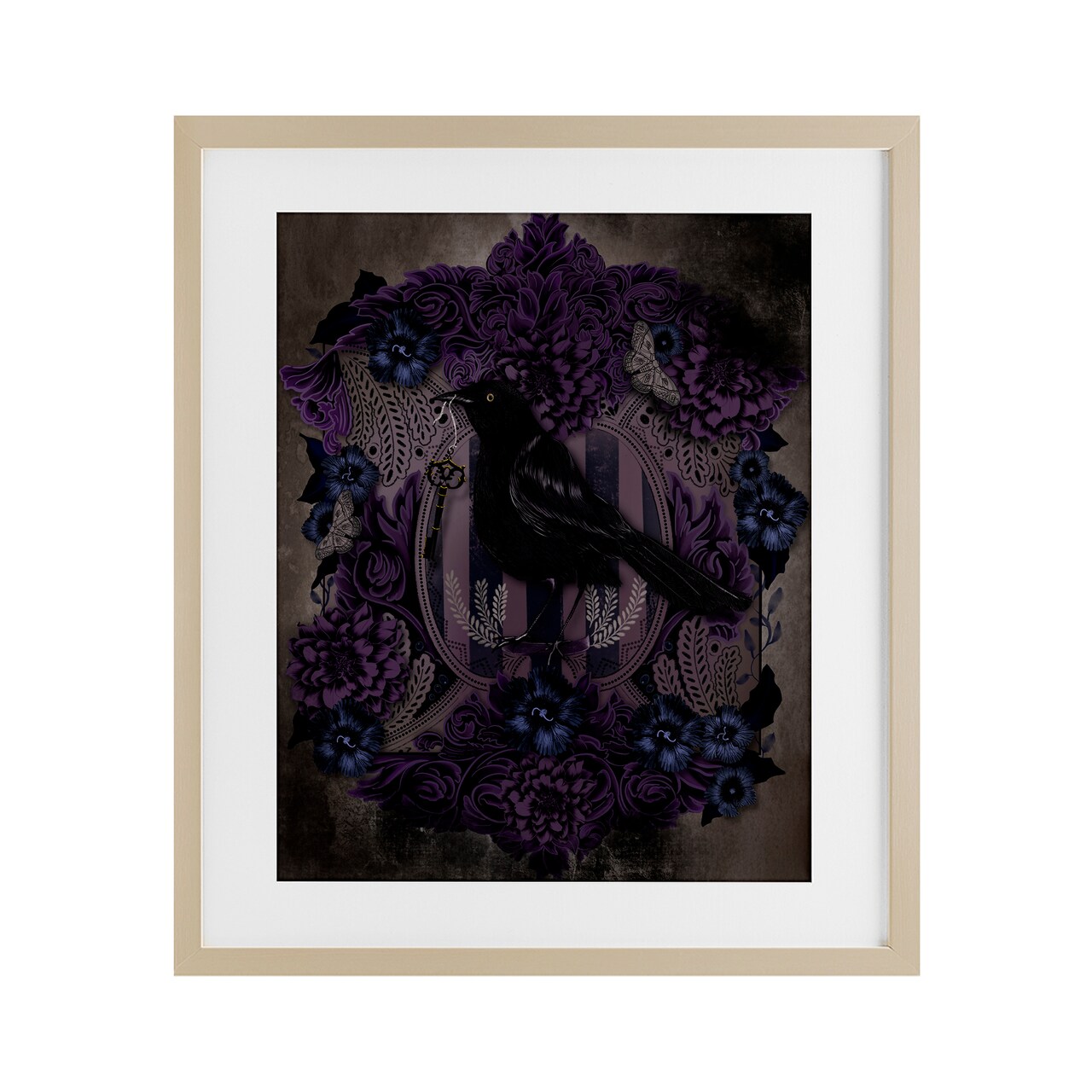 Stupell Industries Raven with Gothic Florals Framed Print Under Glass, design by Lori Mosley